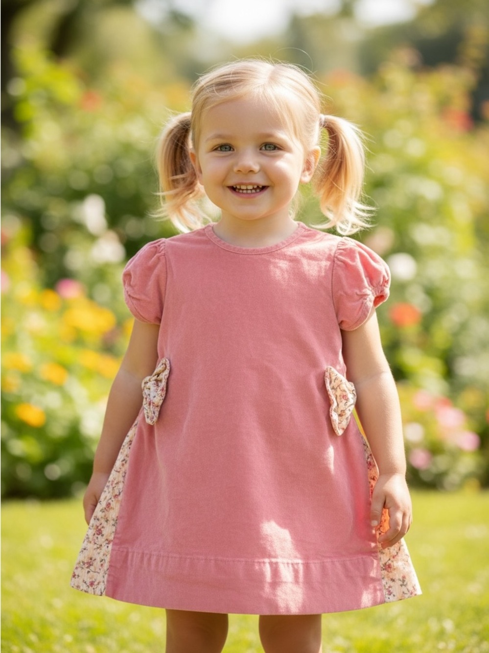 The Oaks Apparel Corduroy Floral Panel Bow Dress Dusty Pink 18m